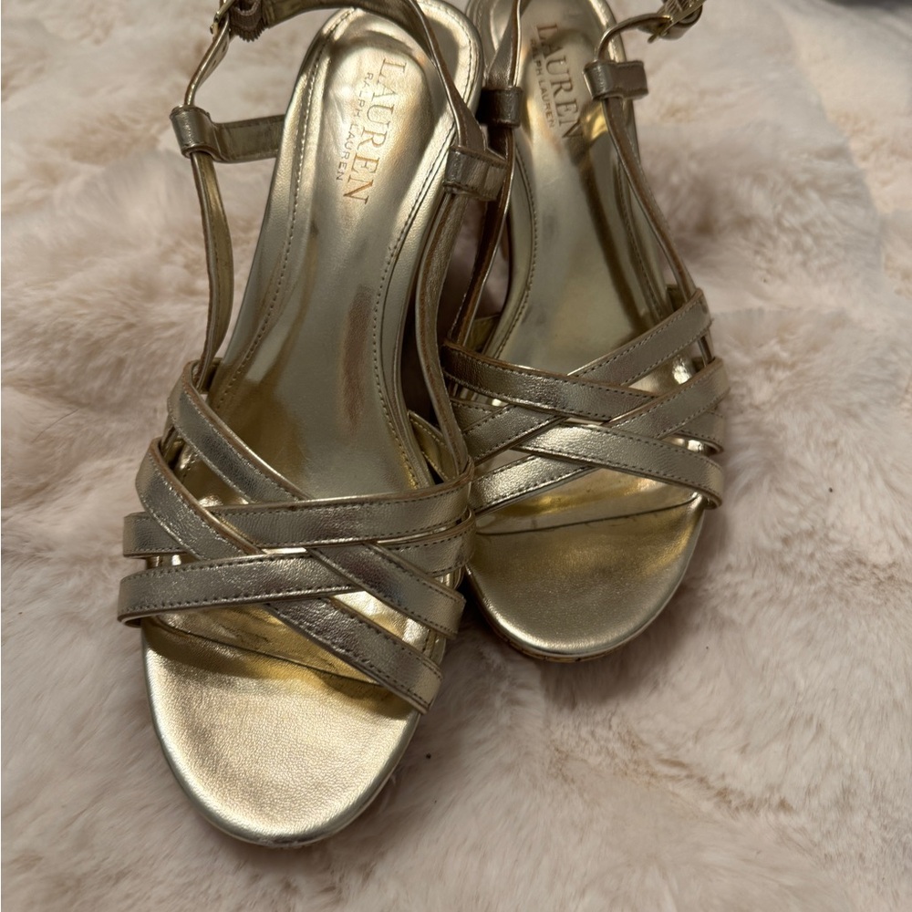 Ralph Lauren Champagne Espradrilles Wedge Sandals